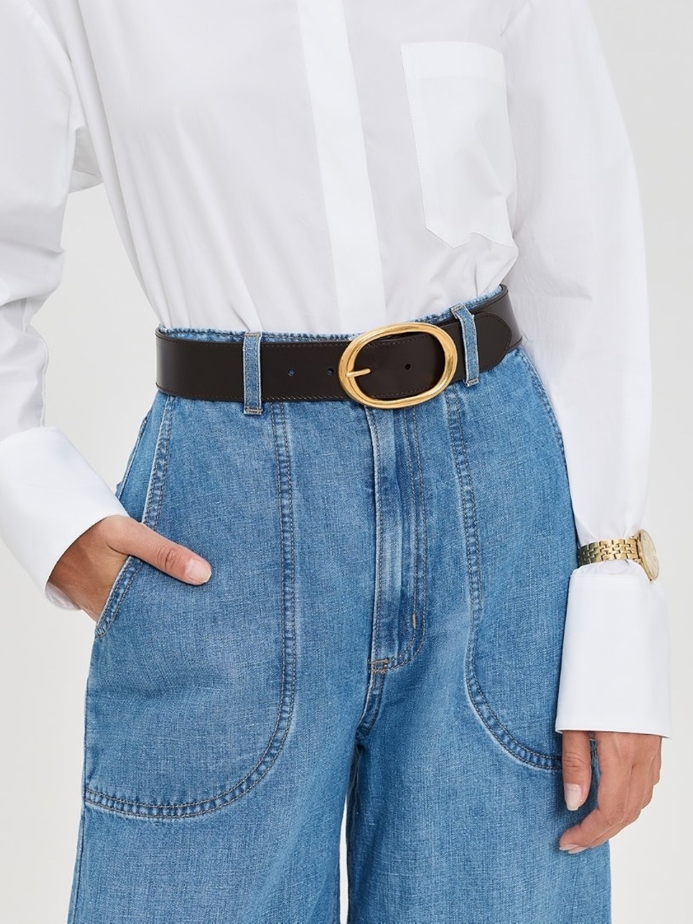 TWP Wide Belt Vachetta Leather Dakota Brown Antique Gold